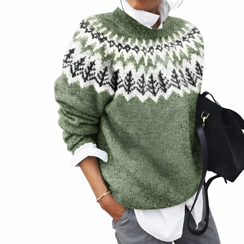 Women's Oversized Fair Isle Sweater - Green