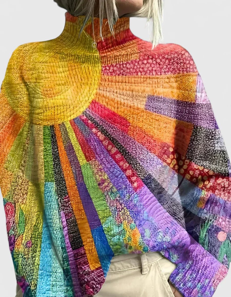 Women's Oversized Knit Turtleneck Sweater - MultiColored