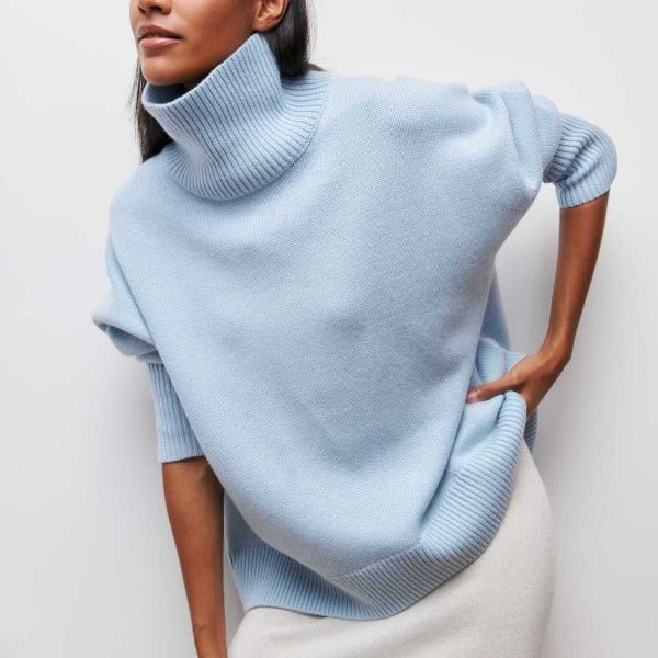Women's Oversized Wool Turtleneck Sweater - Blue