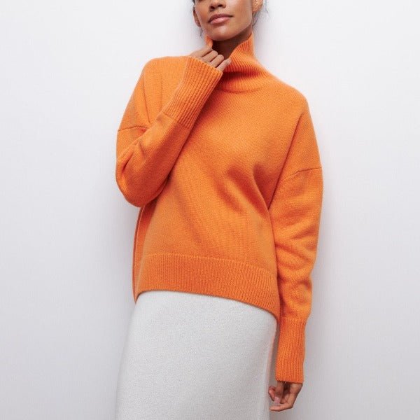 Women's Oversized Wool Turtleneck Sweater - Orange