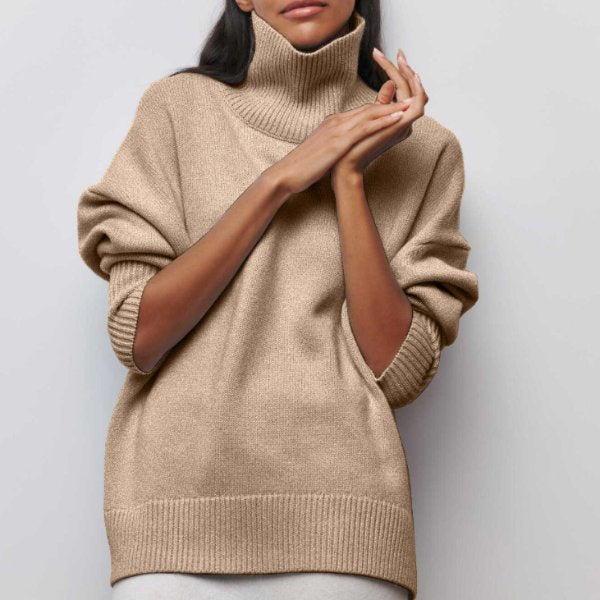 Women's Oversized Wool Turtleneck Sweater - Beige