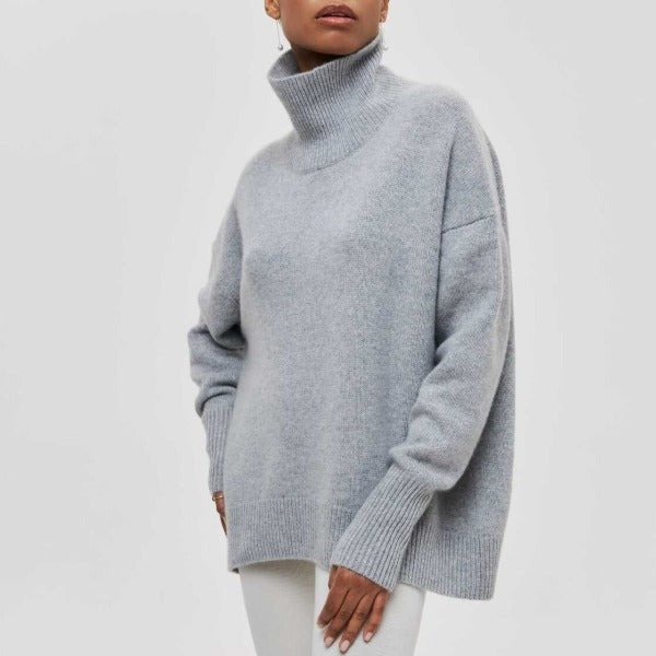 Women's Oversized Wool Turtleneck Sweater - Gray