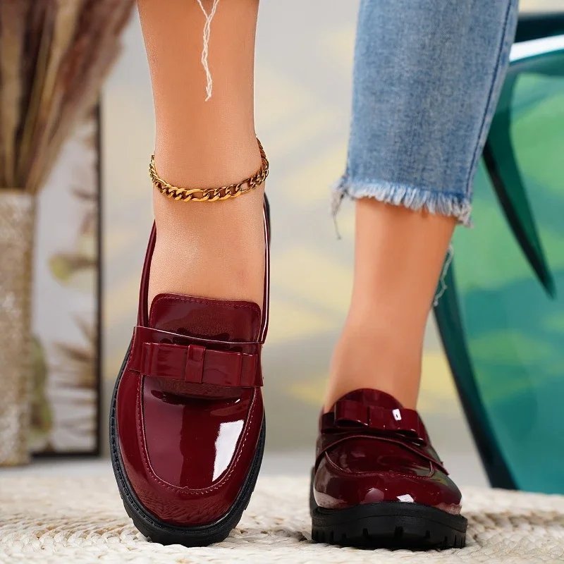 Women's Patent Leather Bow Loafers