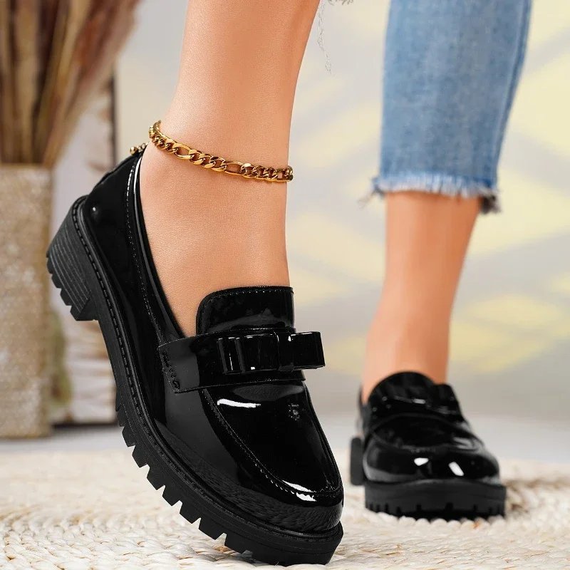 Women's Patent Leather Bow Loafers