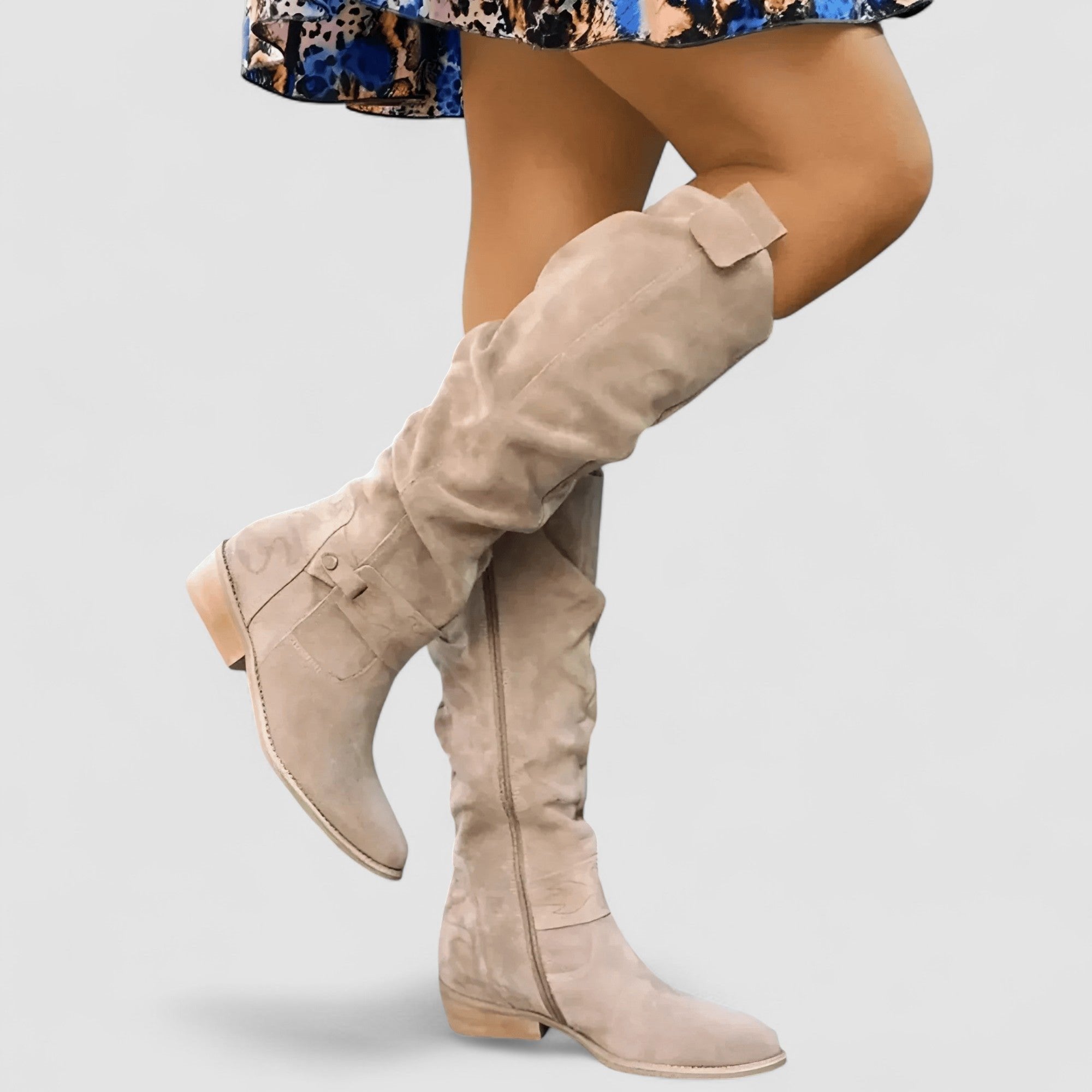 Women's Suede Knee-High Slouch Boots - Beige