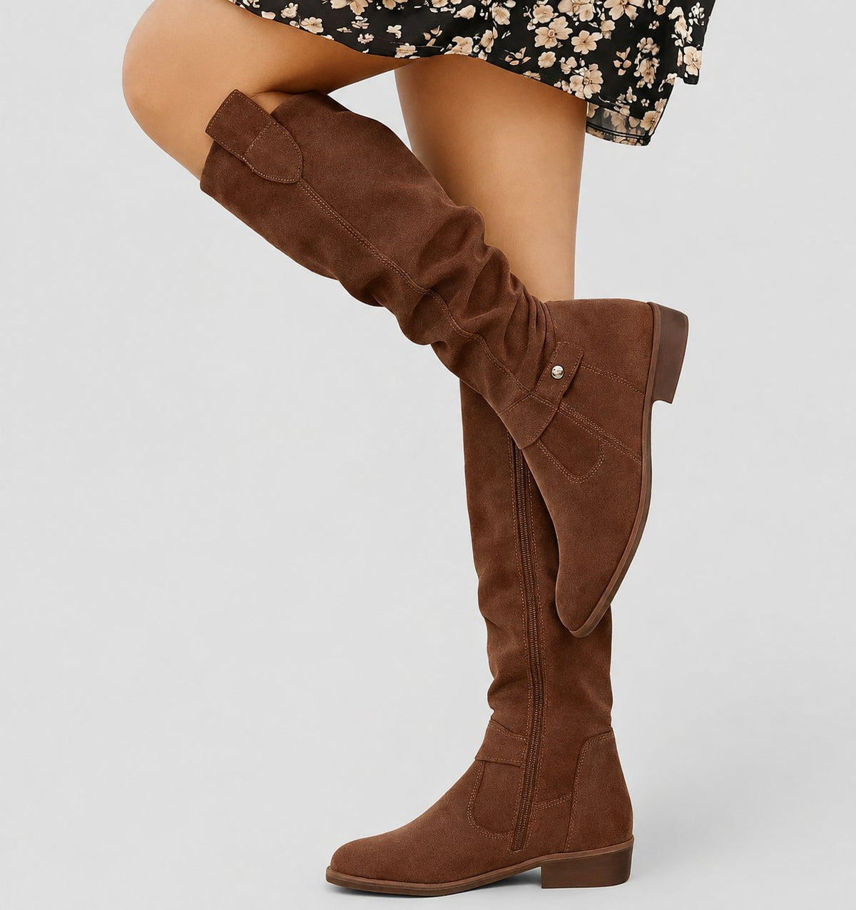 Women's Suede Knee-High Slouch Boots - Dark Brown
