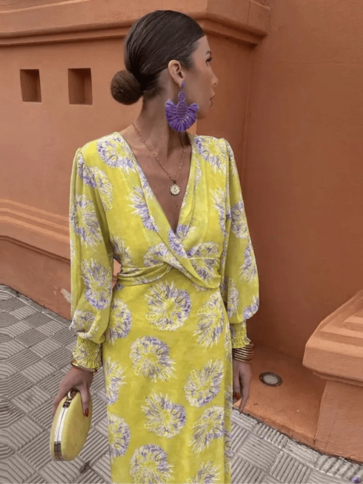 Floral Wedding Guest Maxi Dress - Yellow