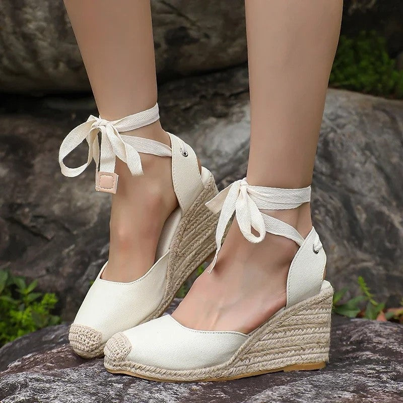Espadrille Wedge Sandals - Beige