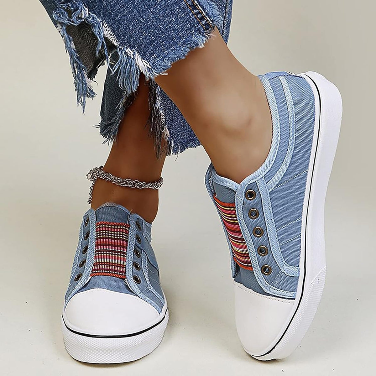 Women's Canvas Slip-On Sneakers - Blue