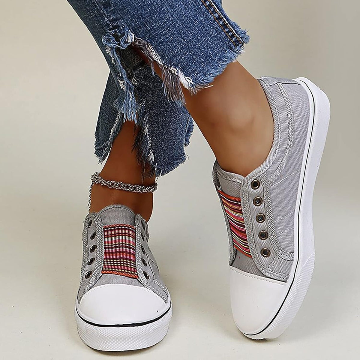 Women's Canvas Slip-On Sneakers - Gray