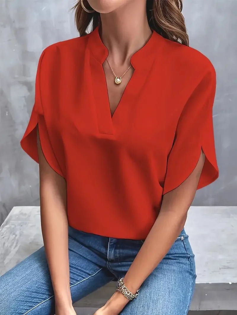 Women's Chiffon V-Neck Blouse - Red