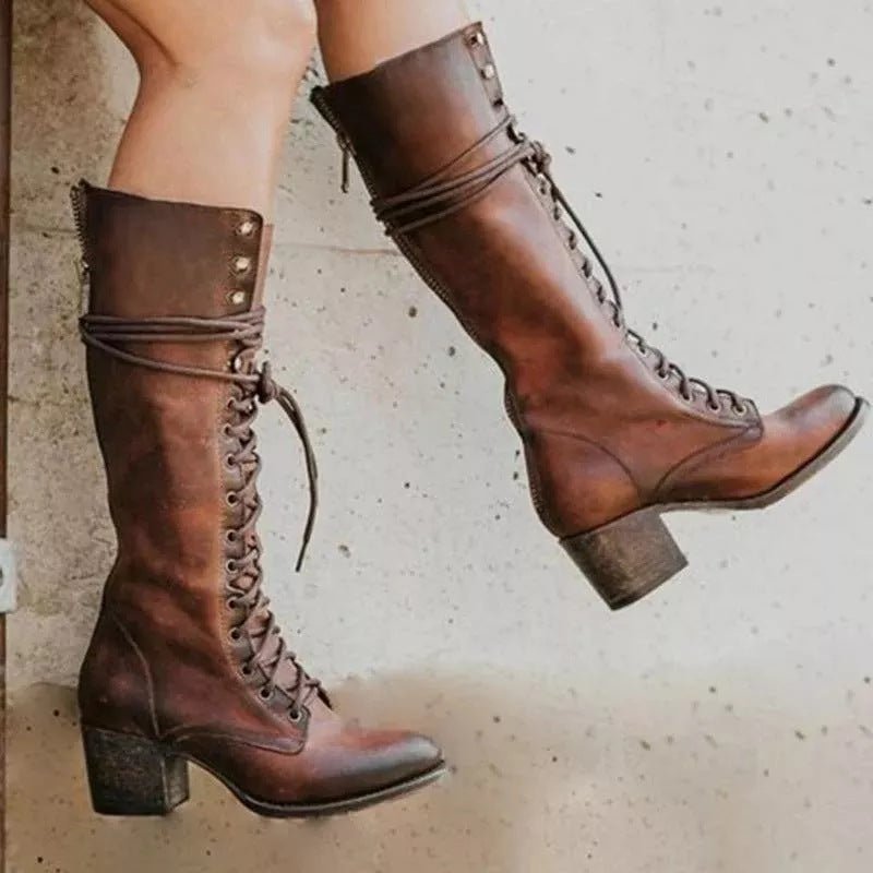 Women's Leather Knee-High Boots - Brown