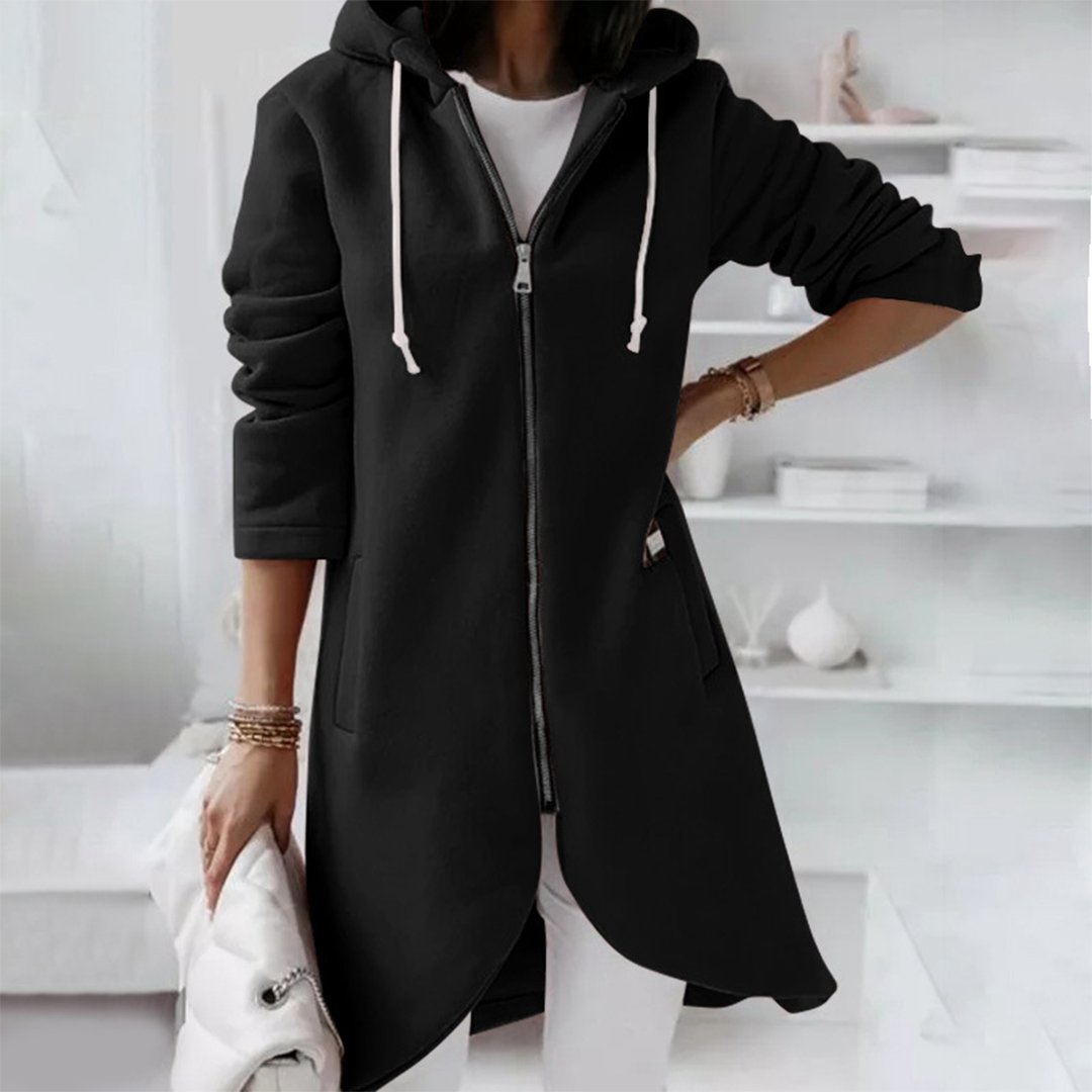 Women's Longline Hooded Winter Coat - Black