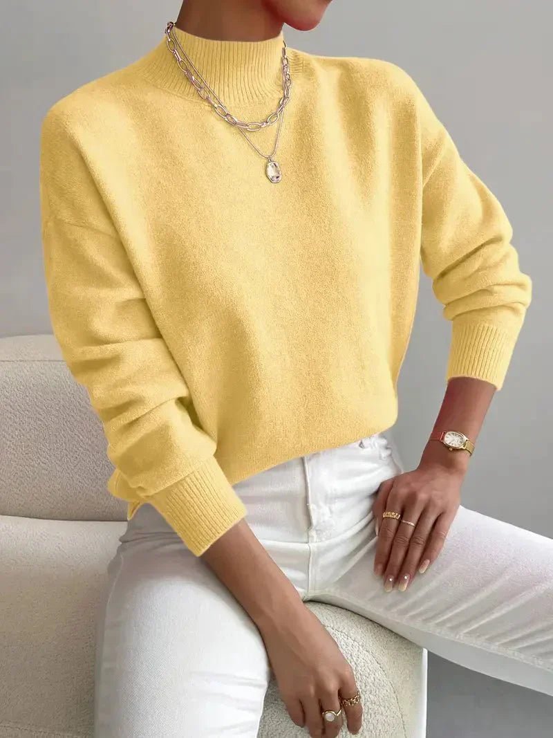 Women's Oversized Mock Neck Sweater - Yellow