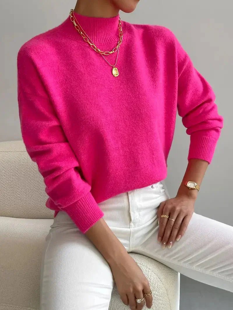 Women's Oversized Mock Neck Sweater - Pink