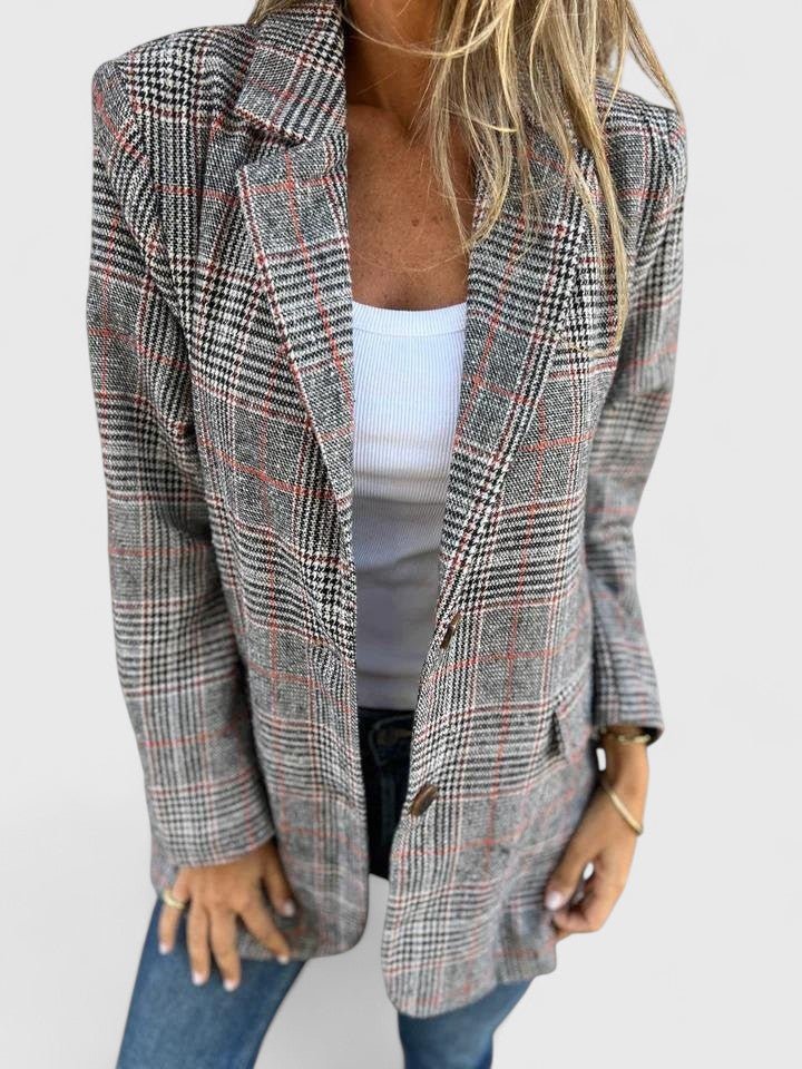 Women's Oversized Plaid Blazer - Brown
