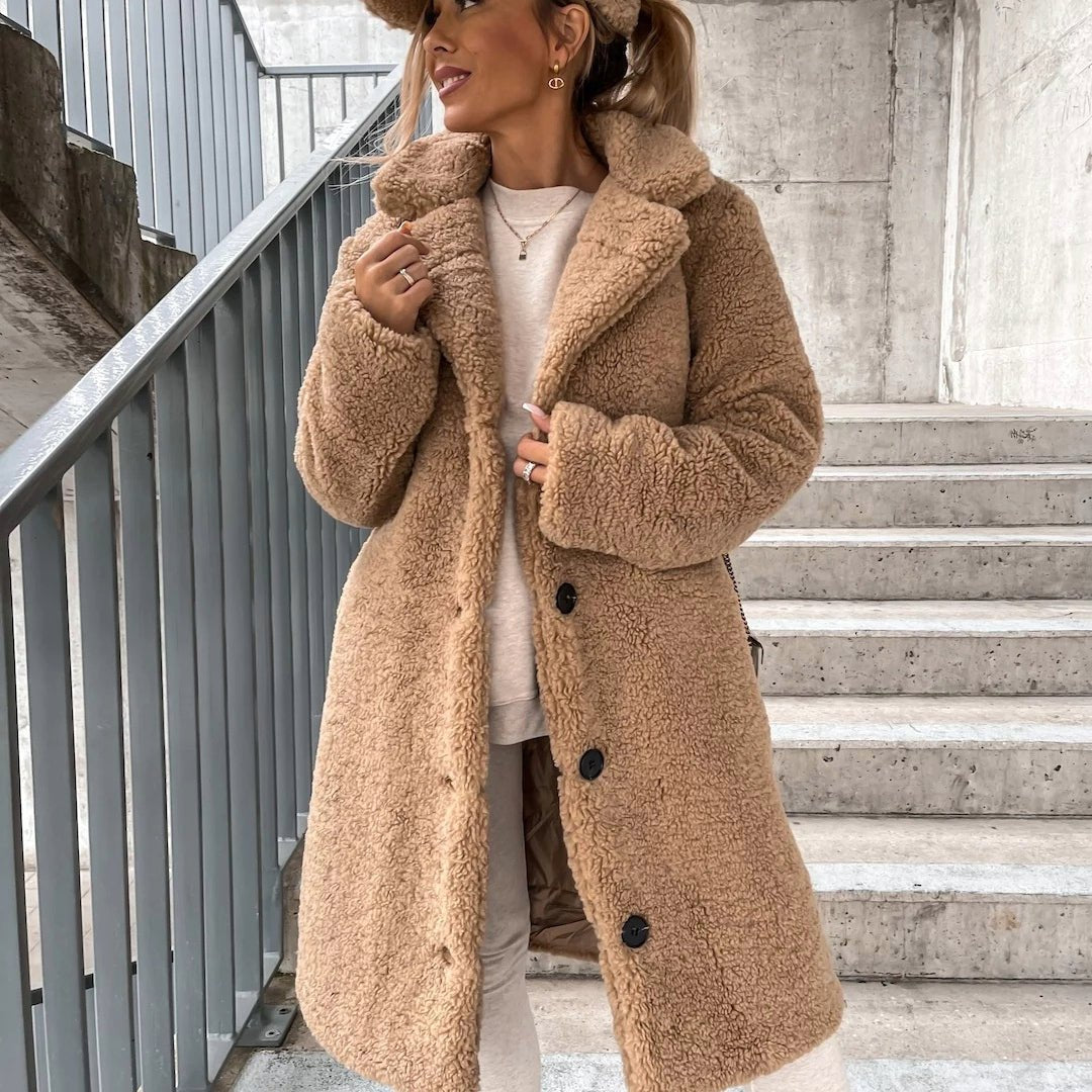 Women's Oversized Teddy Coat - Beige