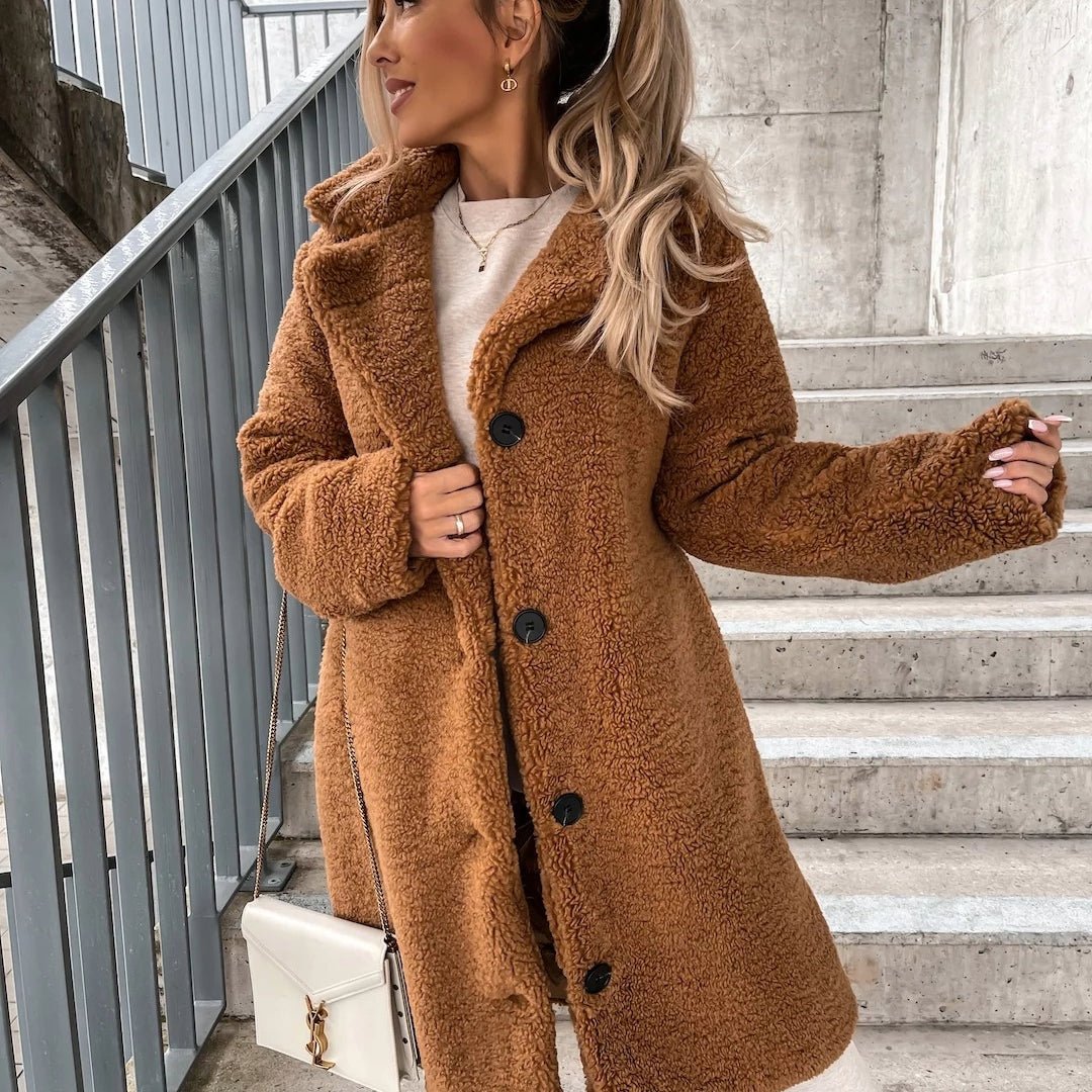 Women's Oversized Teddy Coat - Brown