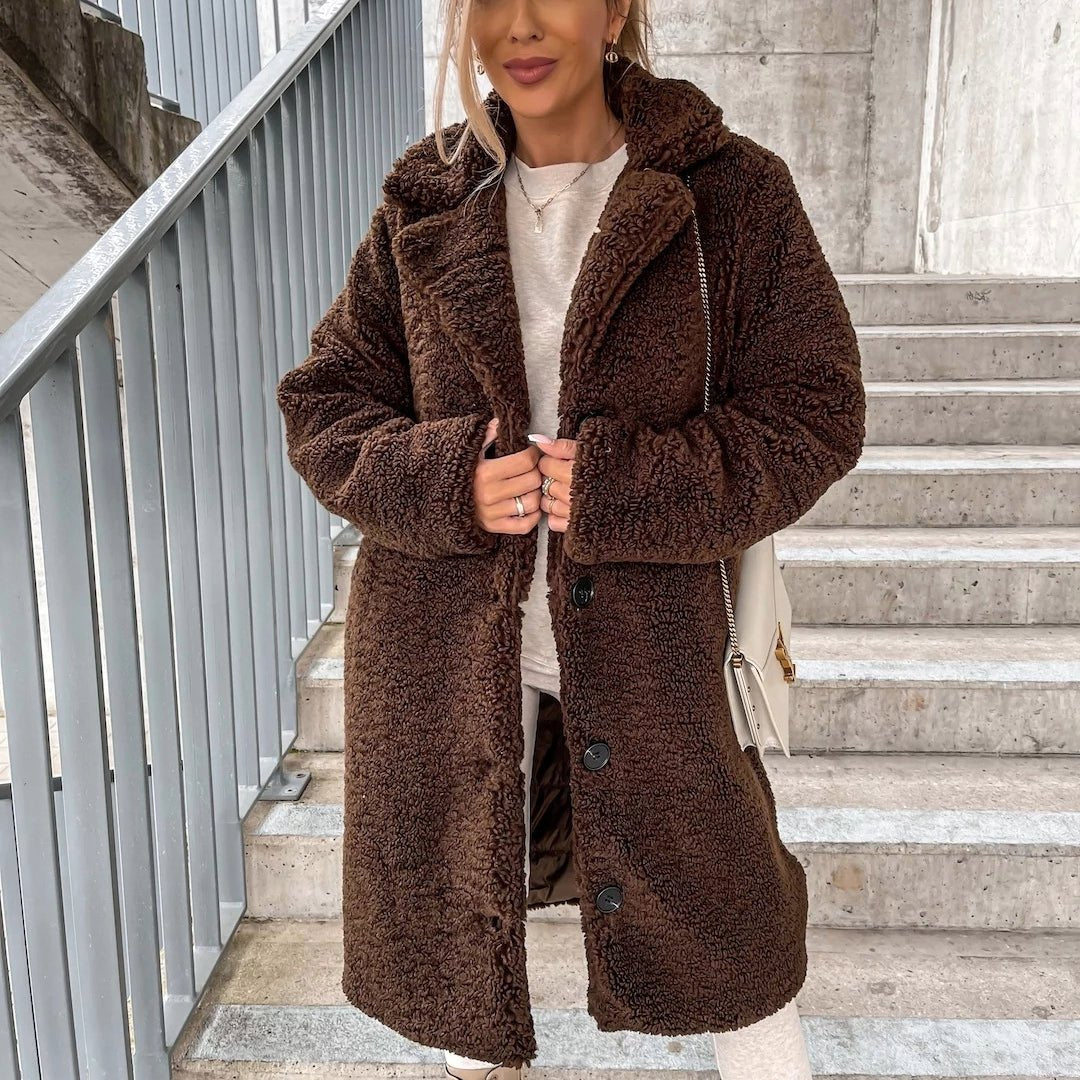 Women's Oversized Teddy Coat - Dark Brown