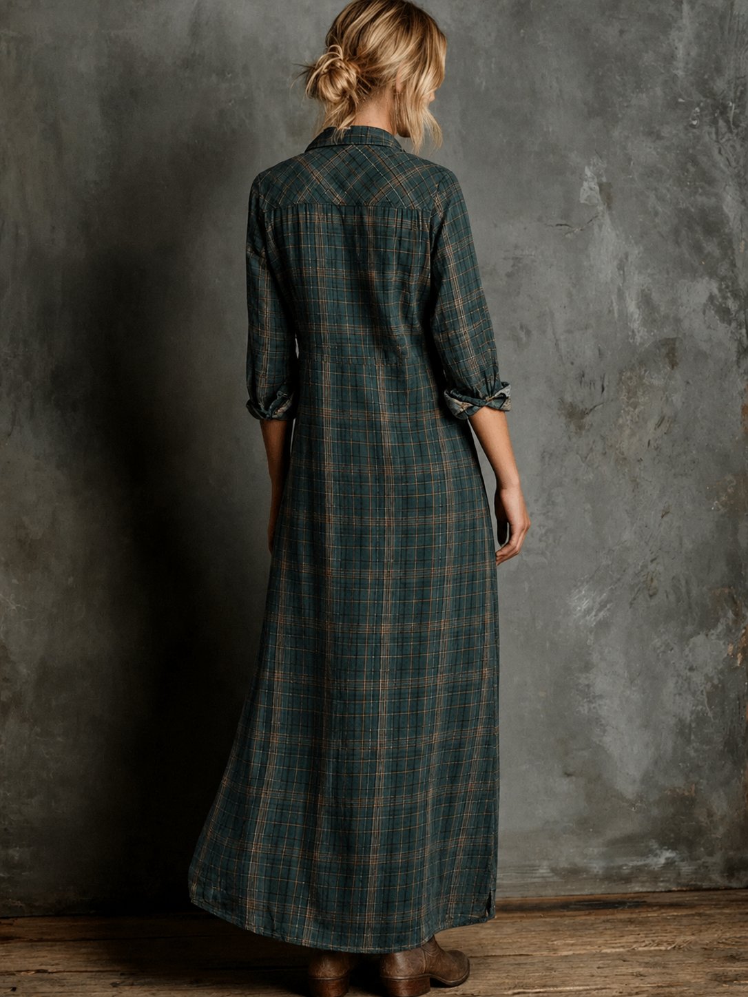 Women's Plaid Maxi Shirtdress Shirt