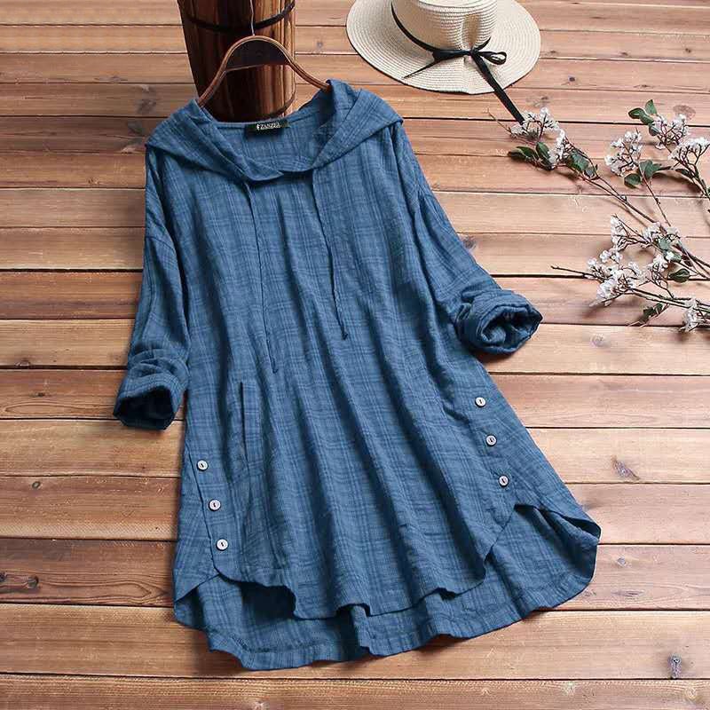 Plaid Hoodie Dress - Blue