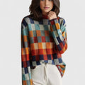 Women's Plaid Wool Turtleneck Sweater - MultiColored