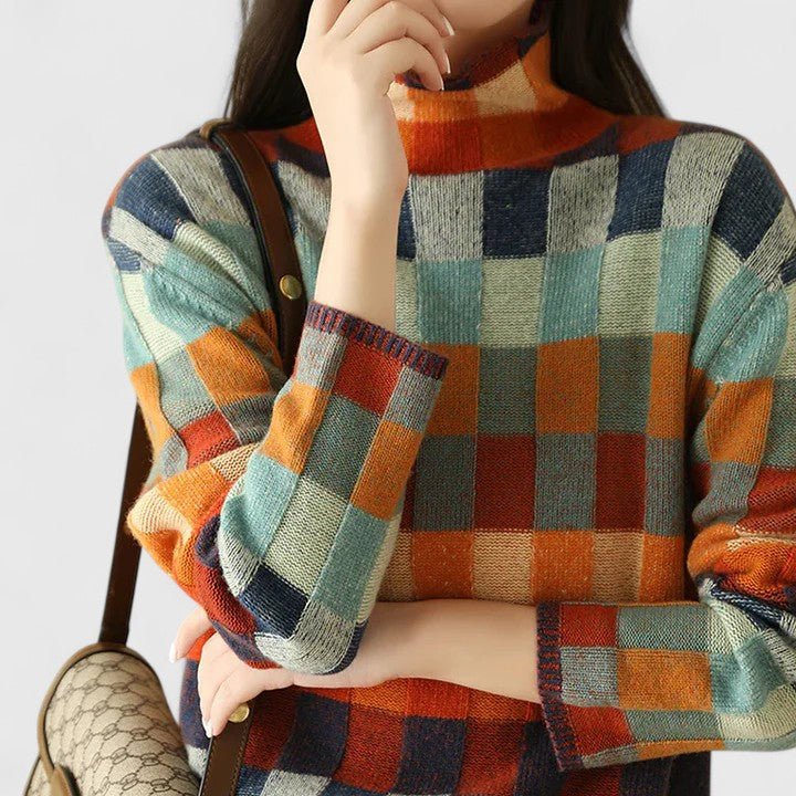 Women's Plaid Wool Turtleneck Sweater
