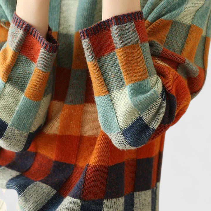 Women's Plaid Wool Turtleneck Sweater