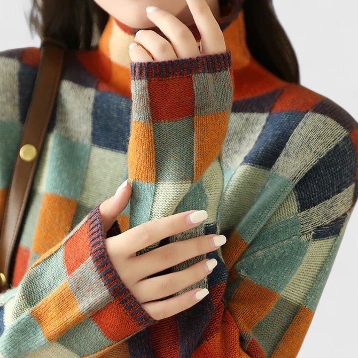 Women's Plaid Wool Turtleneck Sweater