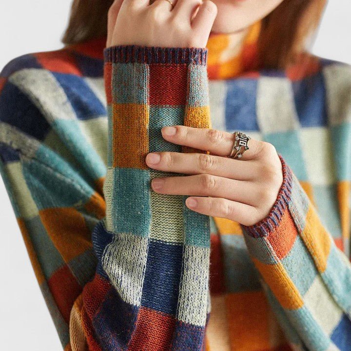 Women's Plaid Wool Turtleneck Sweater