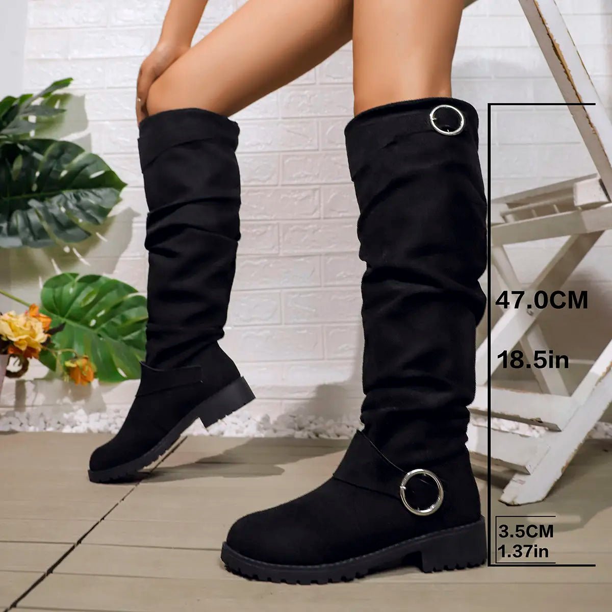 Women's Suede Over-the-Knee Boots - Black