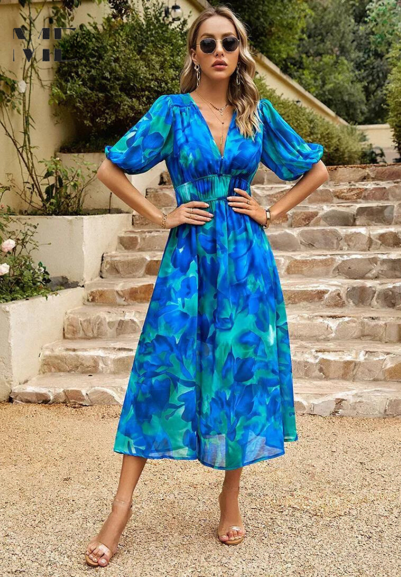 Evie Women's Floral V Neck Midi Dress 15