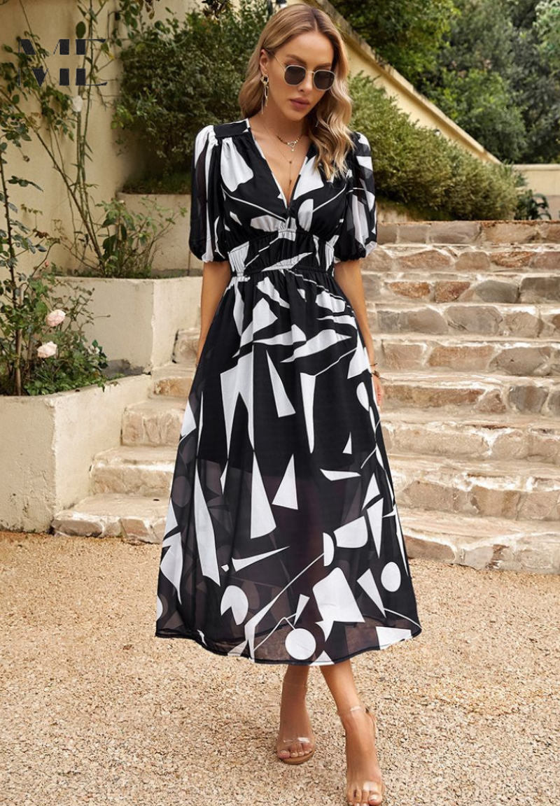 Evie Women's Floral V Neck Midi Dress 16