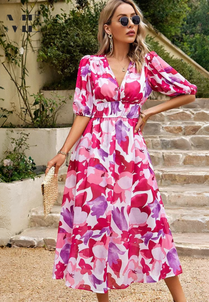 Evie Women's Floral V Neck Midi Dress 17
