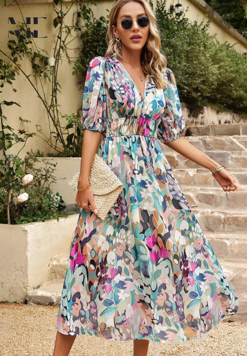 Evie Women's Floral V Neck Midi Dress 4