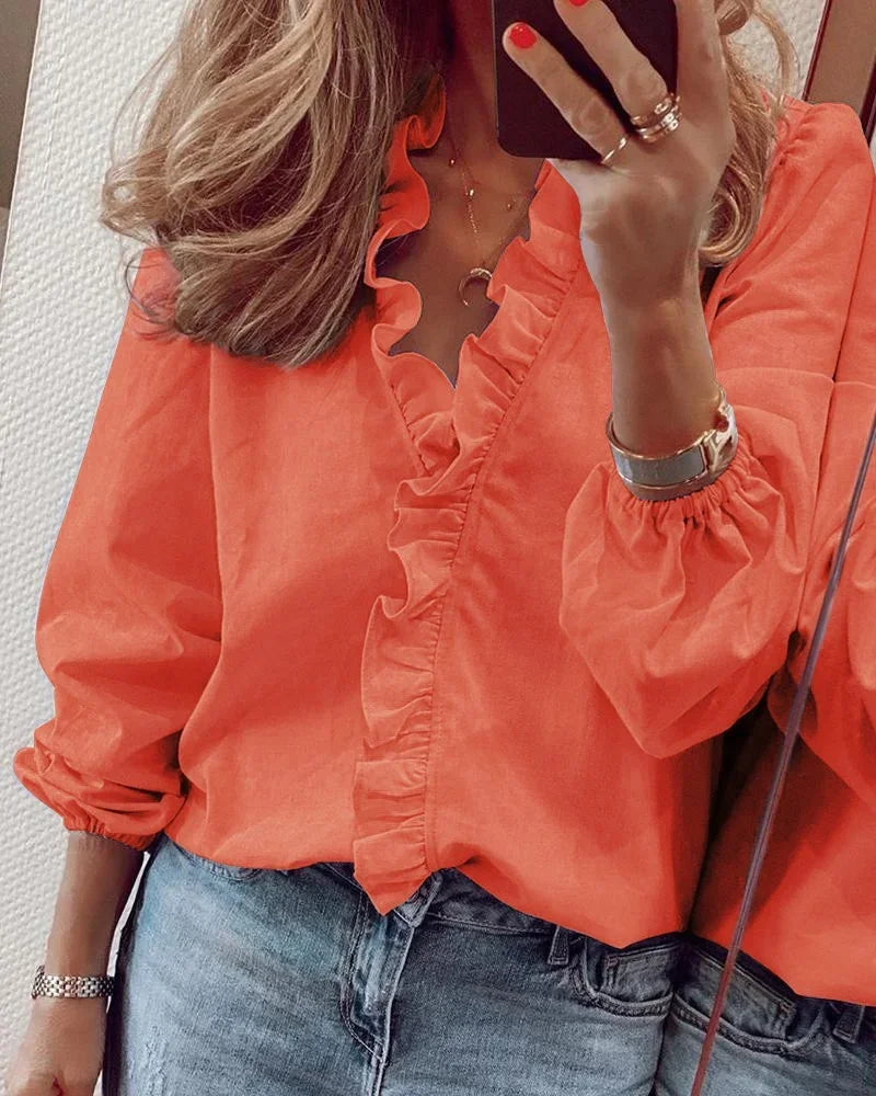 Fiona Women's Ruffle V-Neck Blouse 1