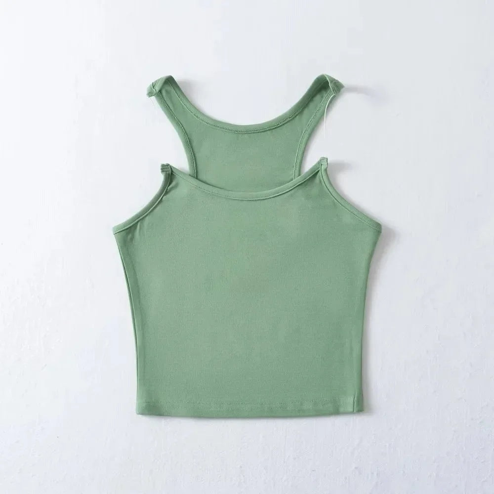 Fitted Cropped Tank Top - Green