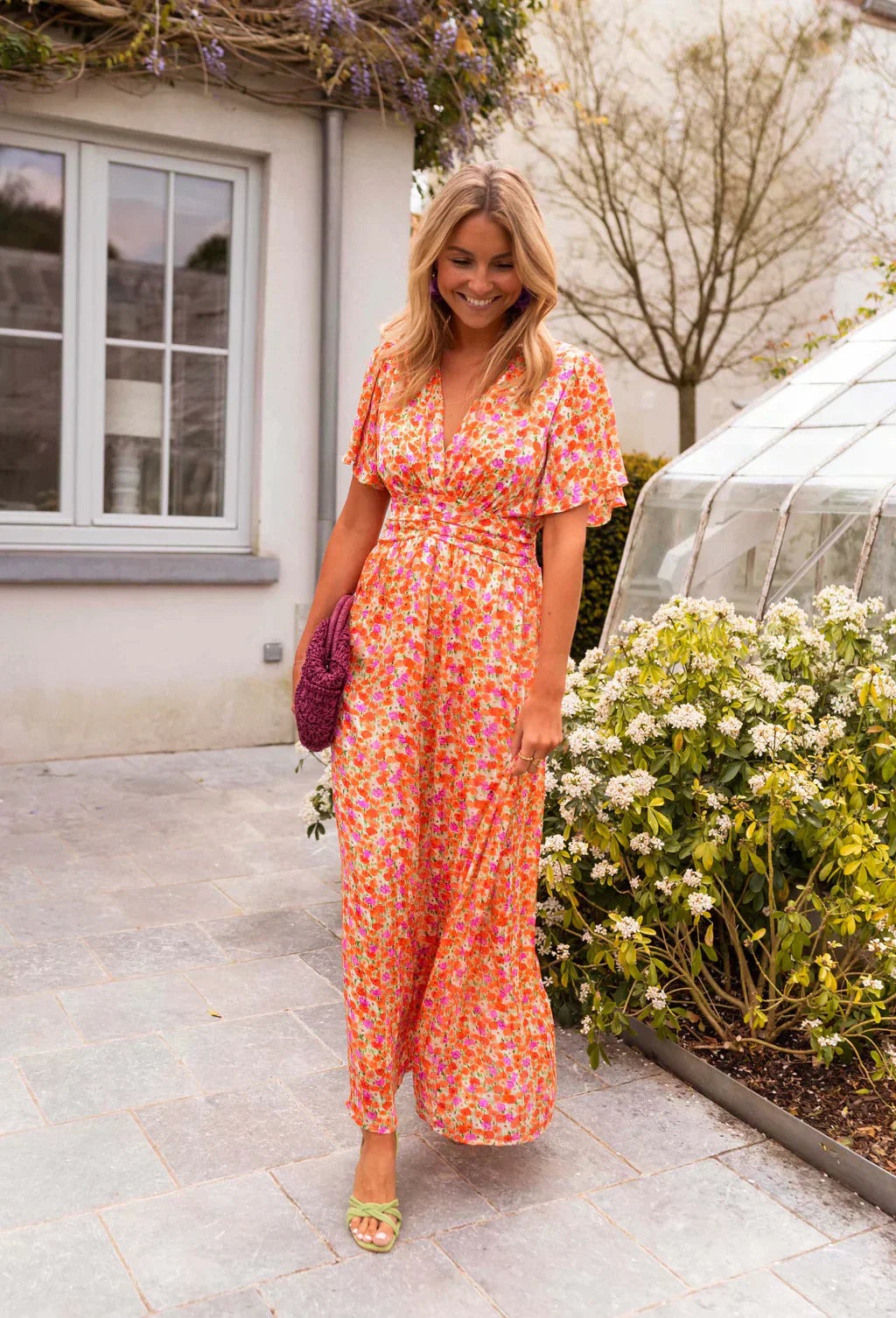 Floral Flutter Sleeve Maxi Dress