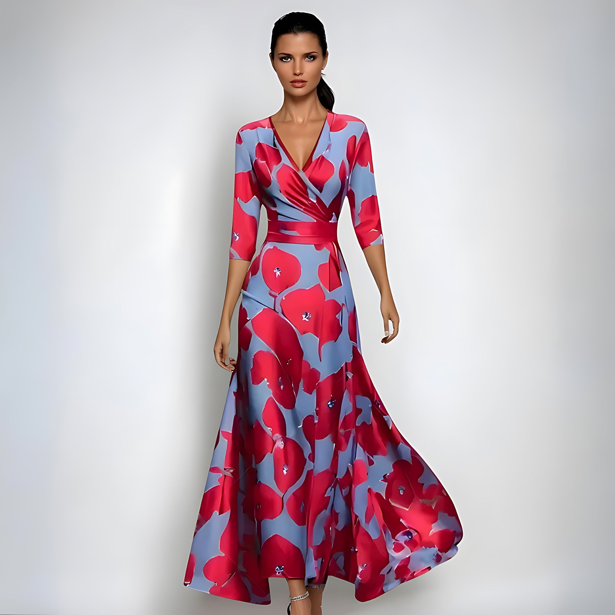 Floral Wedding Guest Maxi Dress - Red