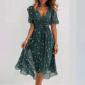Floral Wrap Midi Dress - Green