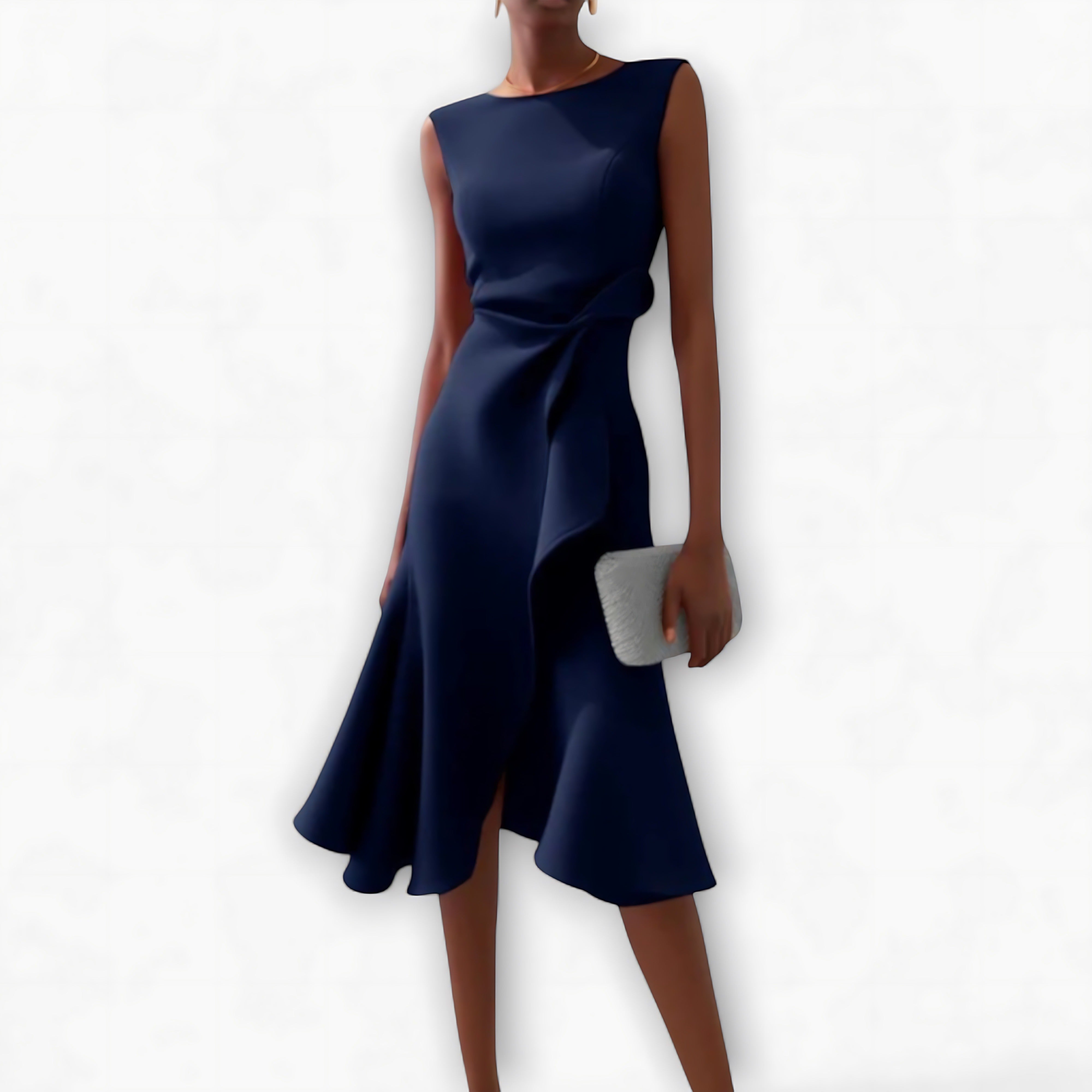 Formal Wedding Guest Midi Dress - Navy Blue