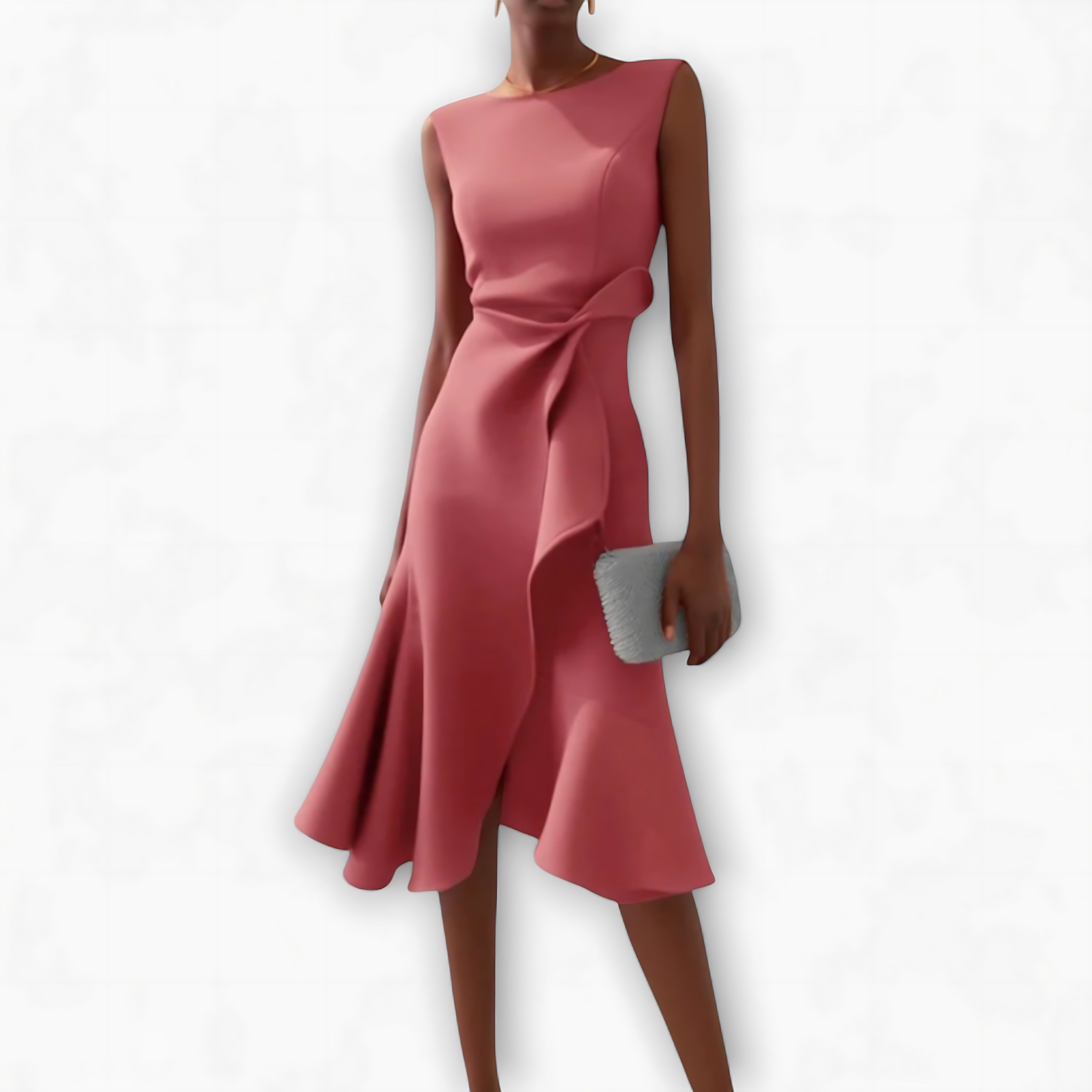 Formal Wedding Guest Midi Dress - Pink