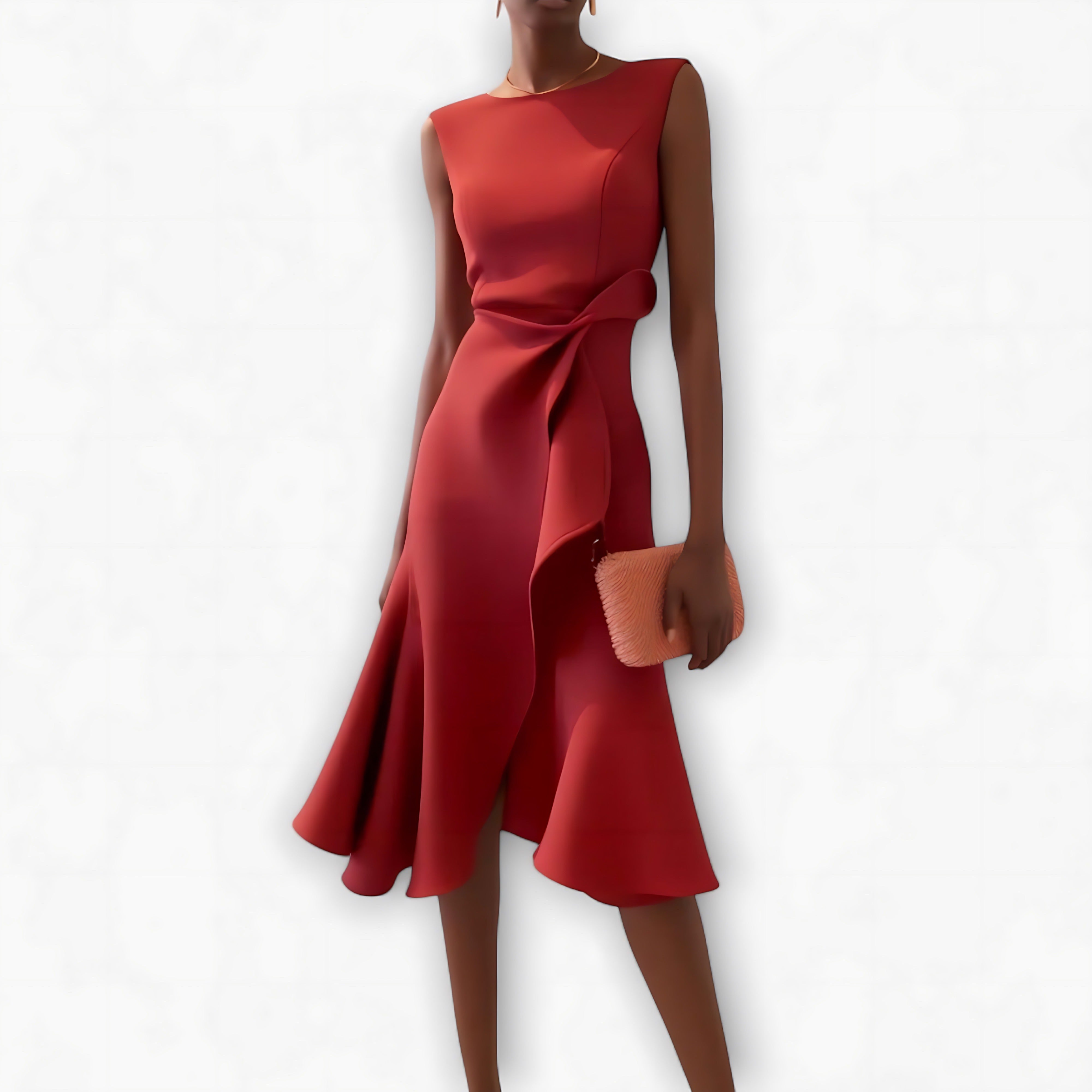 Formal Wedding Guest Midi Dress - Red
