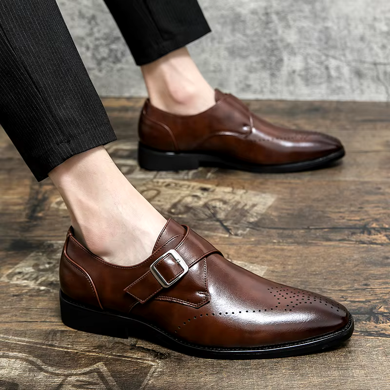 George Men's Leather Monk Strap Shoes 10