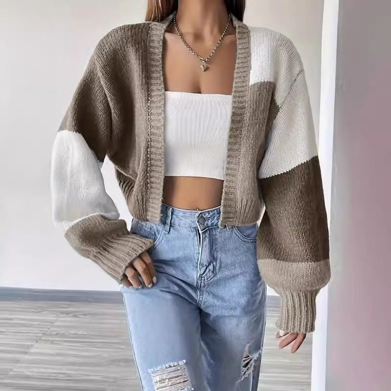 Women's Cropped Oversized Cardigan - Khaki
