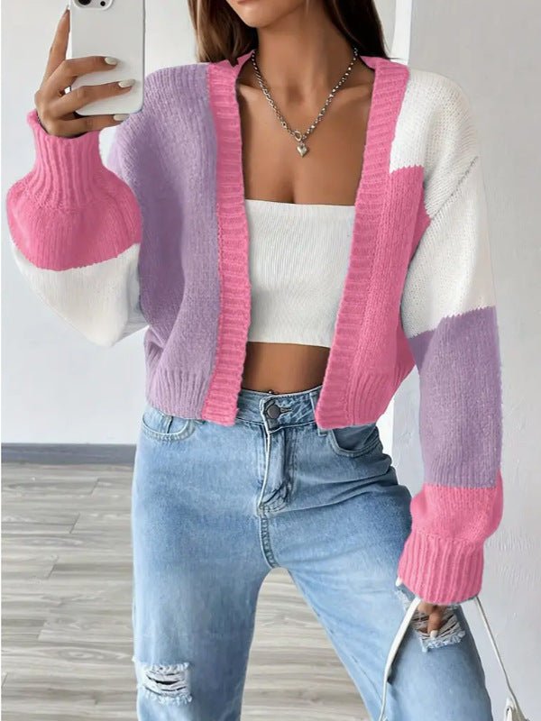Women's Cropped Oversized Cardigan - Pink