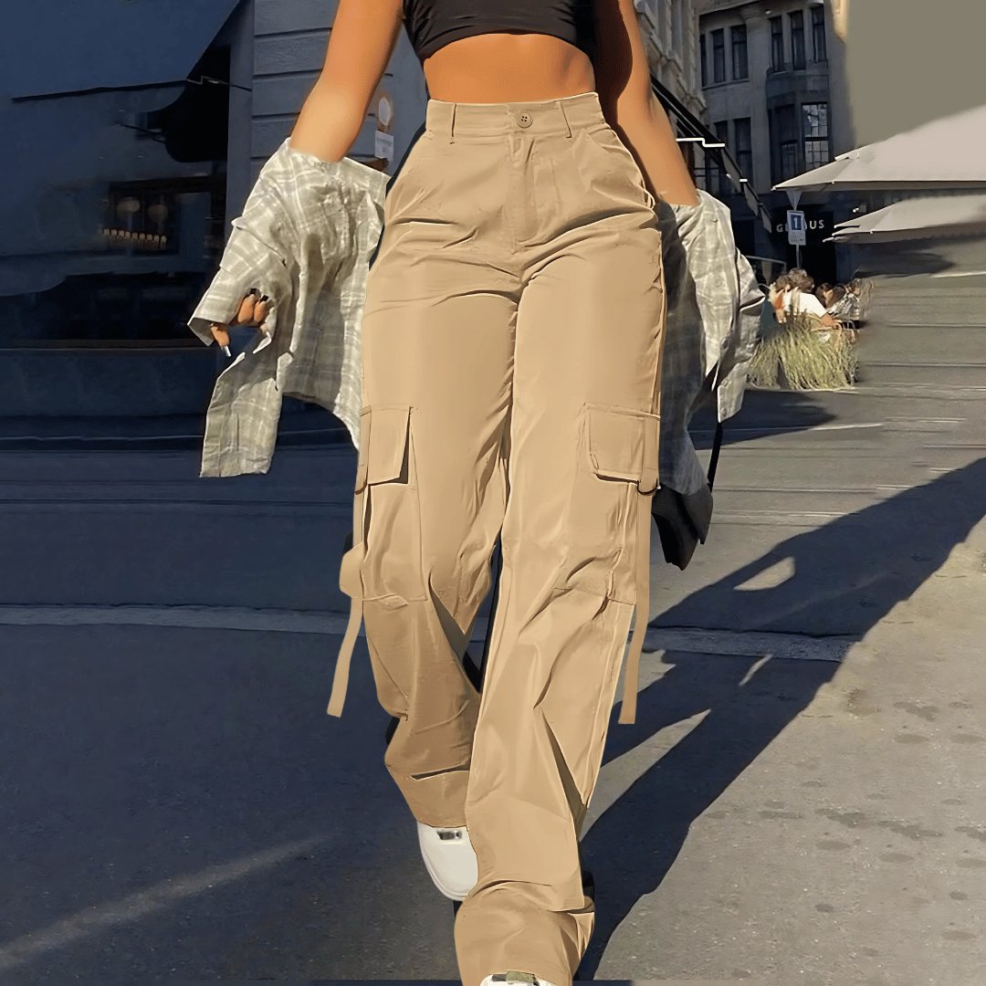 Women's High-Waisted Cargo Pants - Khaki