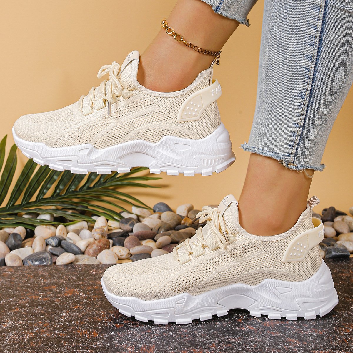 Women's Knit Platform Sneakers - Khaki