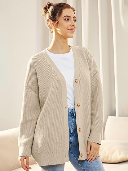 Women's Oversized Ribbed Knit Cardigan - Beige