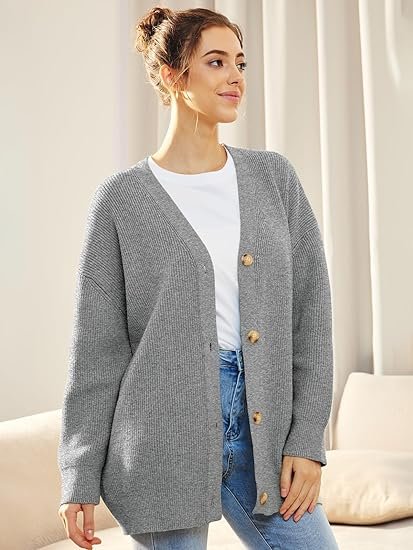 Women's Oversized Ribbed Knit Cardigan - Gray
